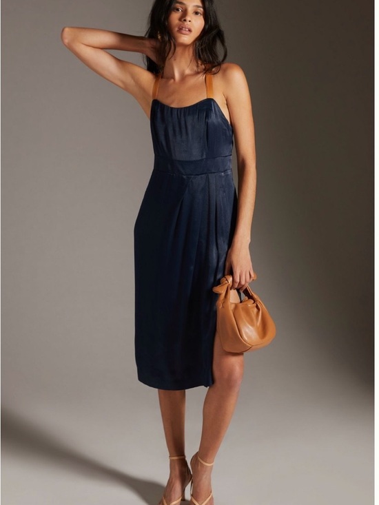 Anthropologie Dresses & Skirts - Anthropologie Sweetheart Side-Slit Slip Dress size 8 navy worn once